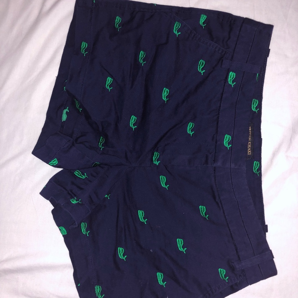 Navy blue and green whale shorts